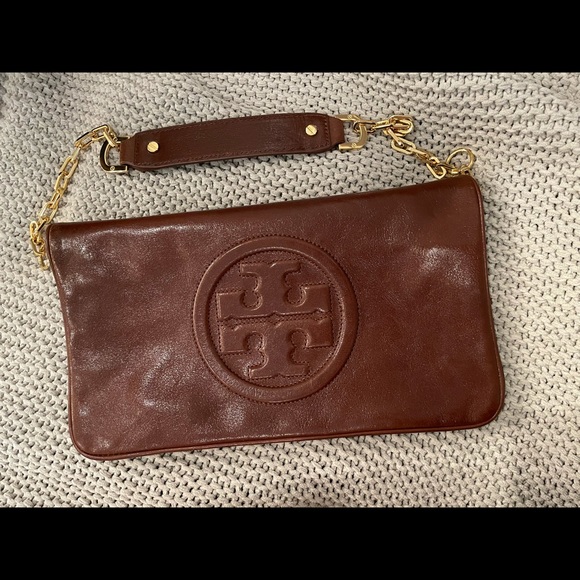 Tory Burch Reva Bombe Clutch Chocolate Brown - Picture 1 of 10